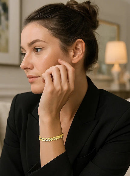 14k Yellow Gold High Polish Chevron Link Bracelet (6mm)