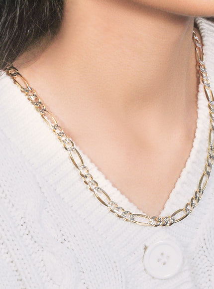 7.0mm 14K Yellow Gold Solid Pave Figaro Chain