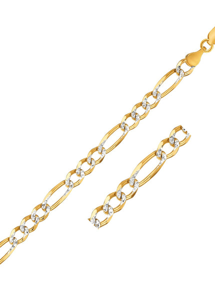 7.0mm 14K Yellow Gold Solid Pave Figaro Chain