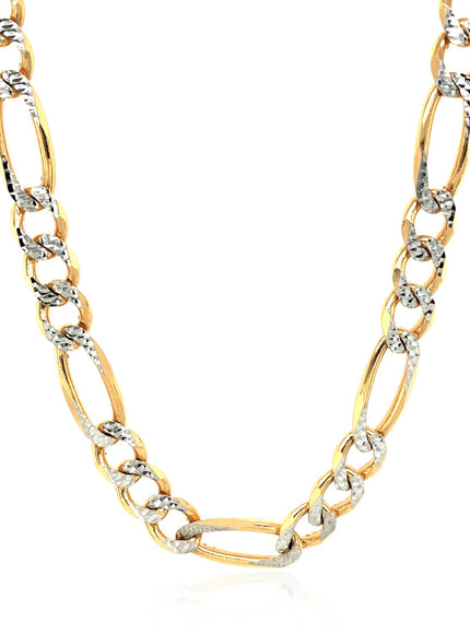 7.0mm 14K Yellow Gold Solid Pave Figaro Chain