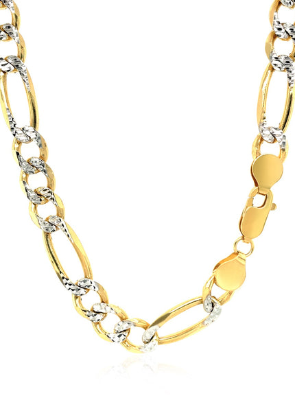 7.0mm 14K Yellow Gold Solid Pave Figaro Chain