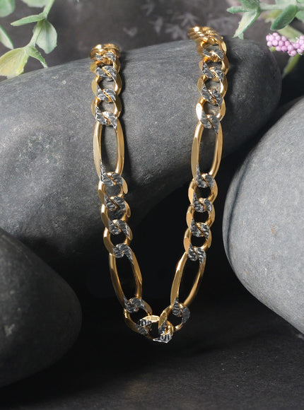 7.0mm 14K Yellow Gold Solid Pave Figaro Chain