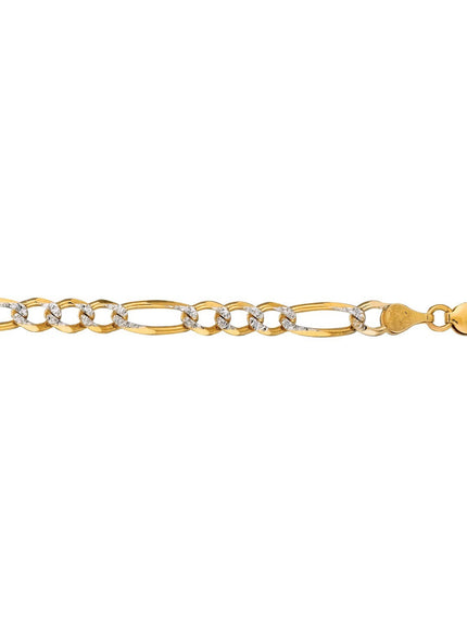 7.0mm 14K Yellow Gold Solid Pave Figaro Chain