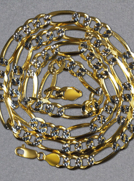 7.0mm 14K Yellow Gold Solid Pave Figaro Chain