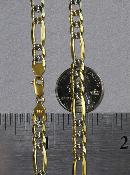 7.0mm 14K Yellow Gold Solid Pave Figaro Chain