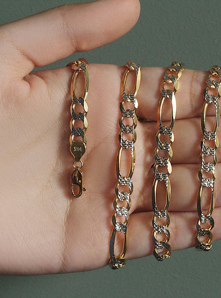 7.0mm 14K Yellow Gold Solid Pave Figaro Chain