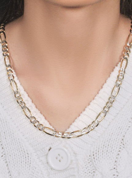 7.0mm 14K Yellow Gold Solid Pave Figaro Chain