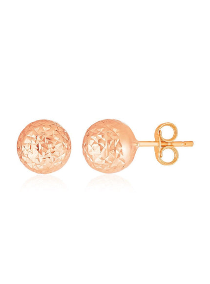 14k Rose Gold Ball Earrings with Crystal Cut Texture - Ellie Belle