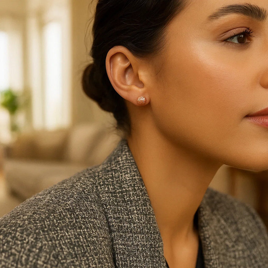 14k Rose Gold Ball Earrings with Crystal Cut Texture