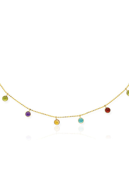 14k Yellow Gold Cable Chain Necklace with Round Multi-Tone Charms