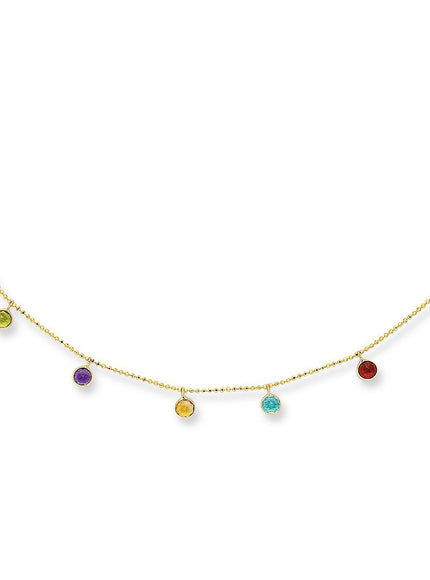 14k Yellow Gold Cable Chain Necklace with Round Multi-Tone Charms