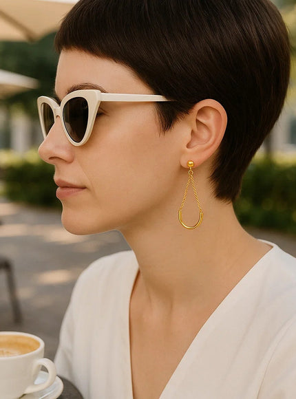 14k Yellow Gold Curved Chain Drop Earrings