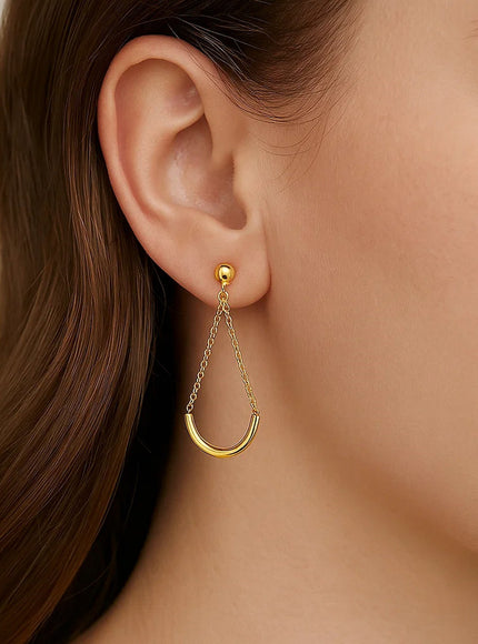 14k Yellow Gold Curved Chain Drop Earrings
