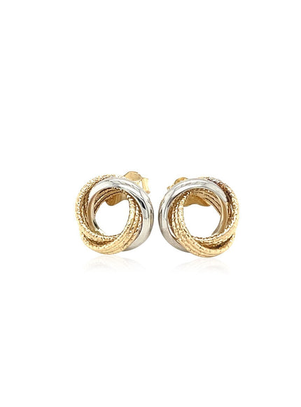 14k Two-Tone Gold Multi-Textured Open Circle Style Entwined Earrings