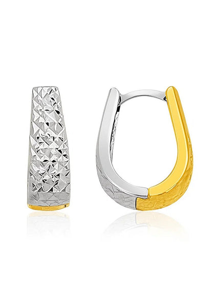 14k Two-Tone Gold Oval Diamond Cut Textured Earrings