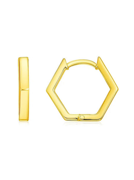 14k Yellow Gold Hexagon Huggie Hoops Earrings