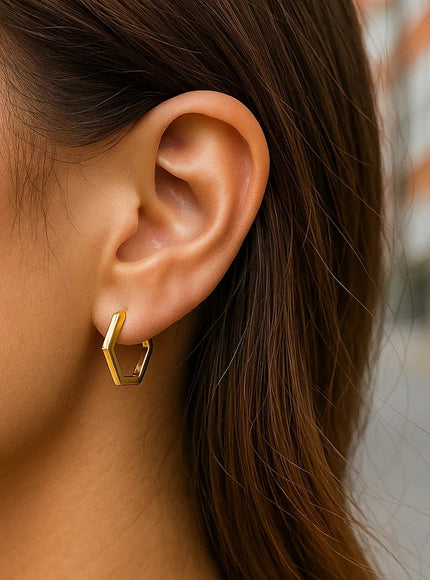 14k Yellow Gold Hexagon Huggie Hoops Earrings
