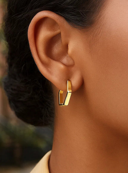 14k Yellow Gold Hexagon Huggie Hoops Earrings