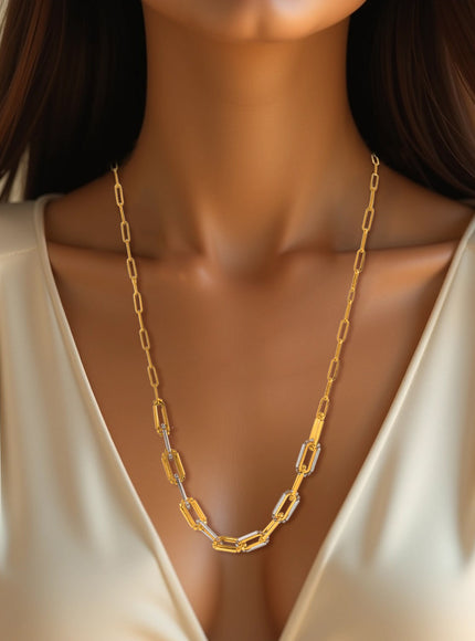 14K Two Tone Gold Pallina Paperclip Necklace