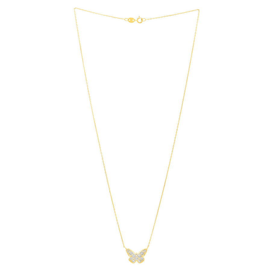 Checkered Butterfly Necklace in 14K Yellow Gold