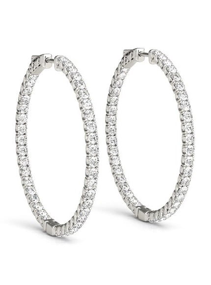 14k White Gold Diamond Hoop Earrings with Shared Prong Setting (2 cttw)