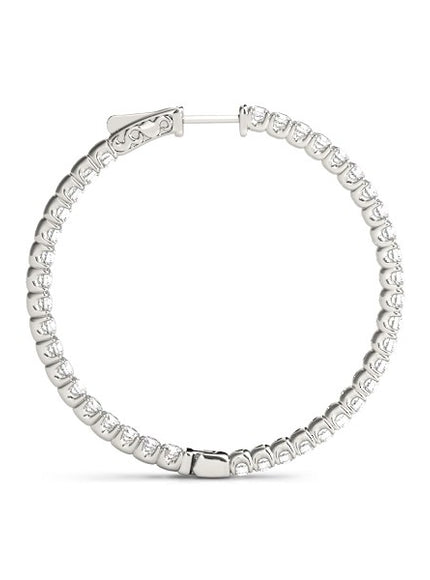 14k White Gold Diamond Hoop Earrings with Shared Prong Setting (2 cttw)