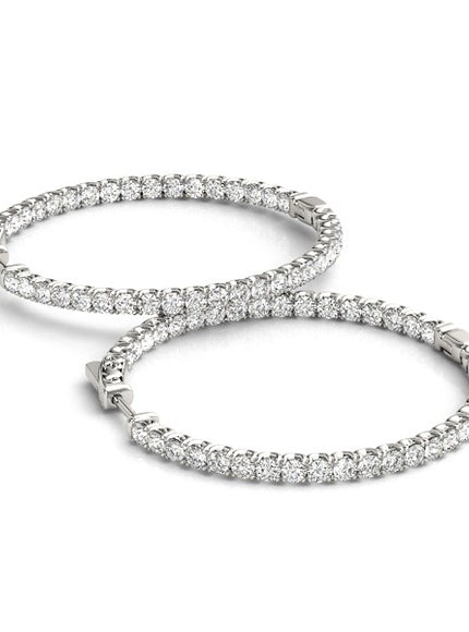 14k White Gold Diamond Hoop Earrings with Shared Prong Setting (2 cttw)