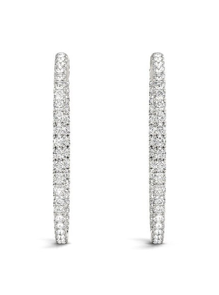 14k White Gold Diamond Hoop Earrings with Shared Prong Setting (2 cttw)