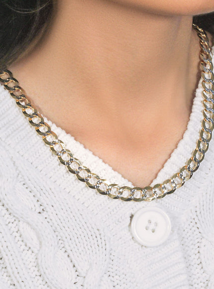 10 mm 14k Two Tone Gold Pave Curb Chain