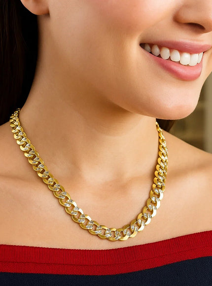 10 mm 14k Two Tone Gold Pave Curb Chain