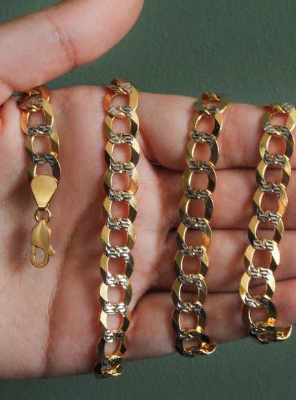10 mm 14k Two Tone Gold Pave Curb Chain