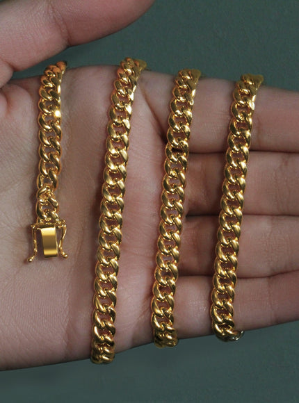 6.1mm 14k Yellow Gold Semi Solid Miami Cuban Chain