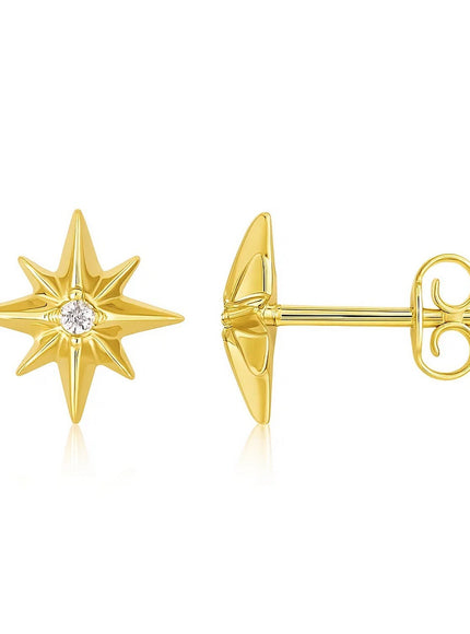 14K Yellow Gold High Polish North Star Diamond Earrings