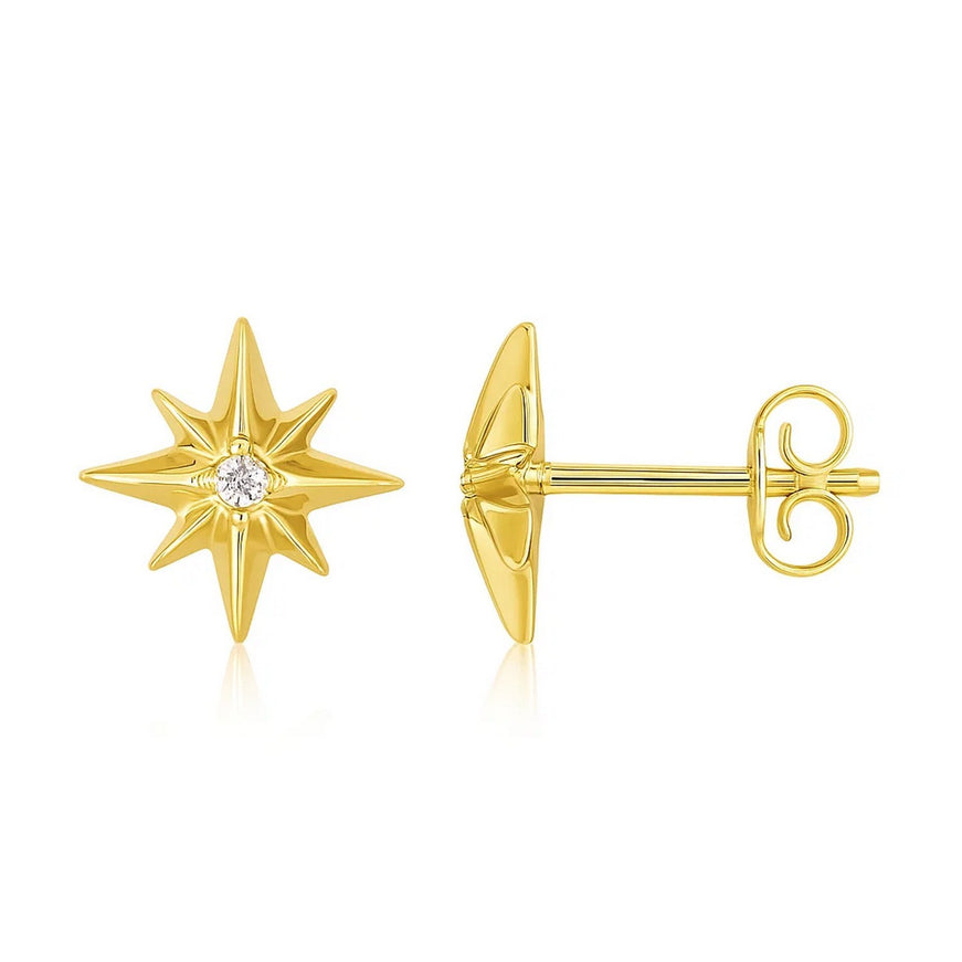 14K Yellow Gold High Polish North Star Diamond Earrings