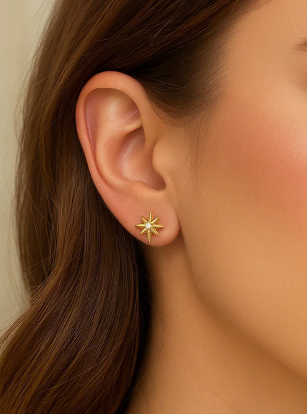 14K Yellow Gold High Polish North Star Diamond Earrings