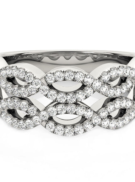 Diamond Studded Double Interlocking Waves Ring in 14k White Gold (5/8 cttw)