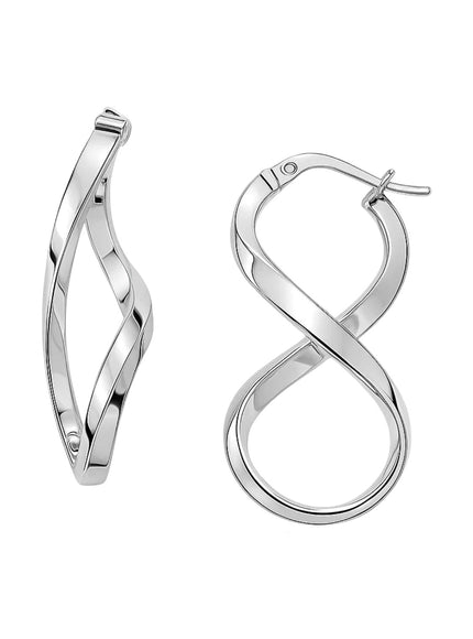 14k White Gold Twist Motif Polished Hoop Earrings