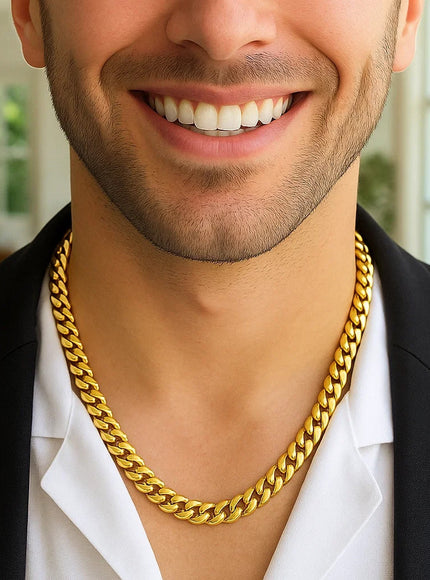 8.25mm 14k Yellow Gold Classic Miami Cuban Solid Chain