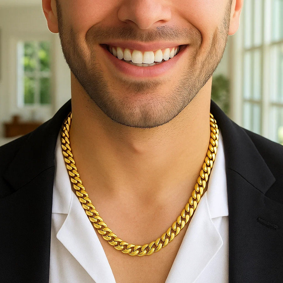 8.25mm 14k Yellow Gold Classic Miami Cuban Solid Chain
