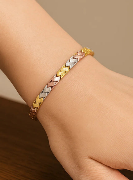 14k Tri-Color Gold Weave Design Bracelet