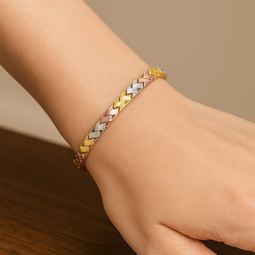 14k Tri-Color Gold Weave Design Bracelet