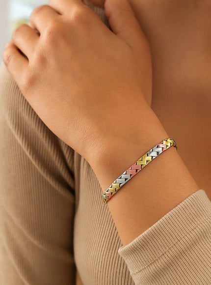 14k Tri-Color Gold Weave Design Bracelet