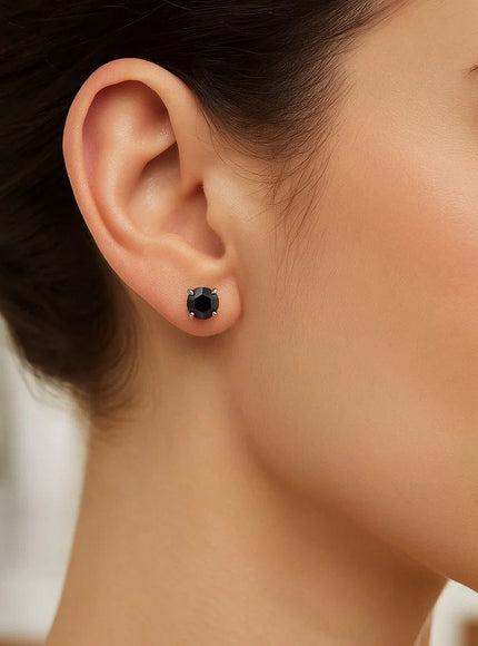 14k White Gold Stud Earrings with Black 4mm Cubic Zirconia
