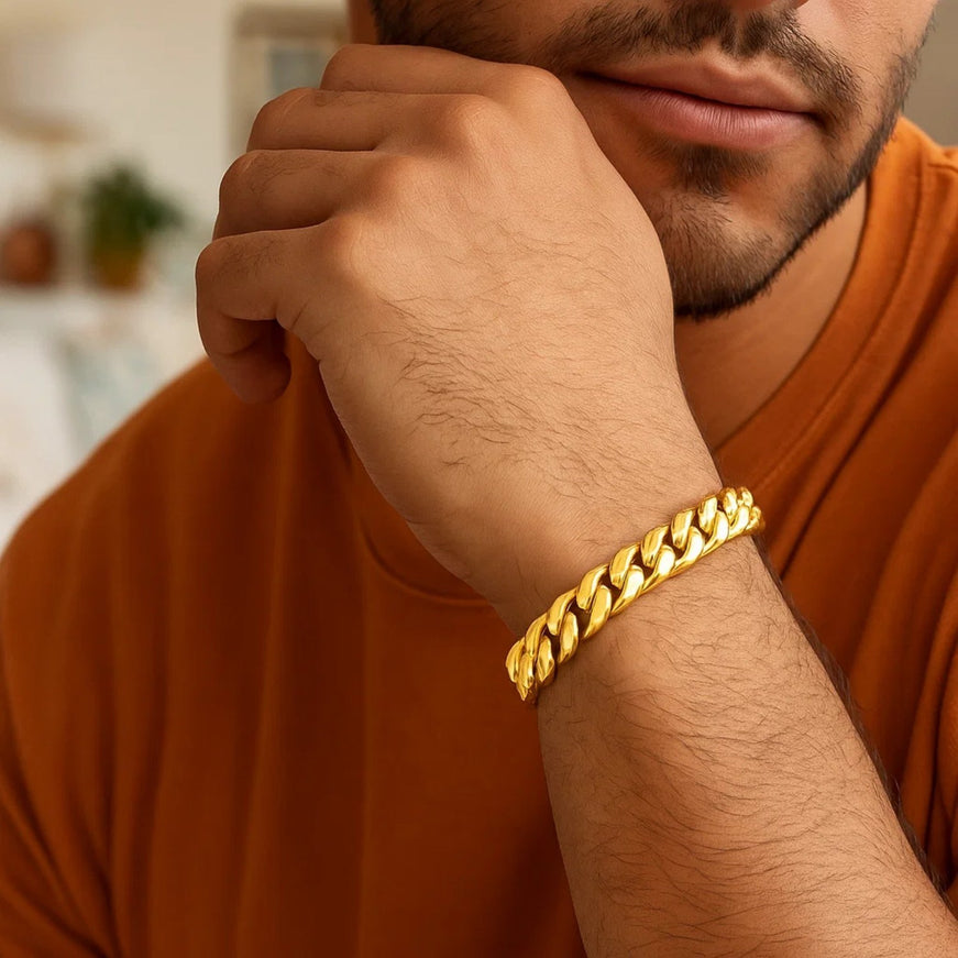 9.0mm 14k Yellow Gold Semi Solid Miami Cuban Bracelet