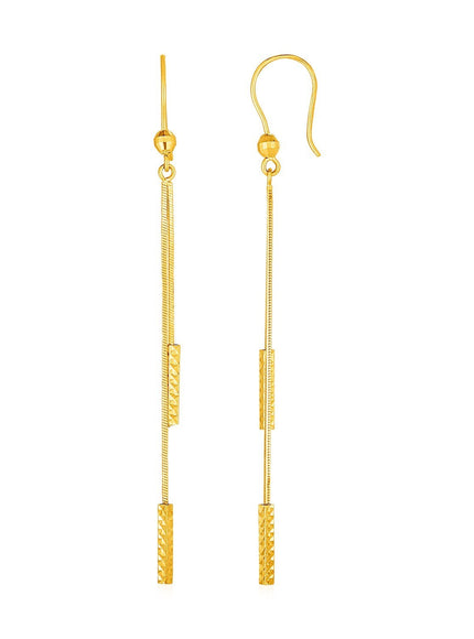 Textured Bar Long Drop Earrings in 14k Yellow Gold