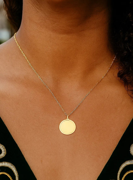 14K Yellow Gold Round Tag Necklace