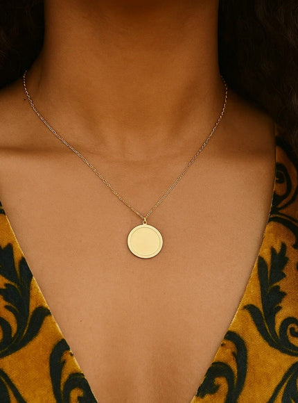 14K Yellow Gold Round Tag Necklace