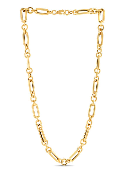 14k Yellow Gold Italian Alternating Paperclip Round Links Chain Necklace