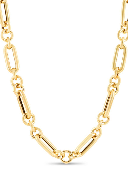 14k Yellow Gold Italian Alternating Paperclip Round Links Chain Necklace