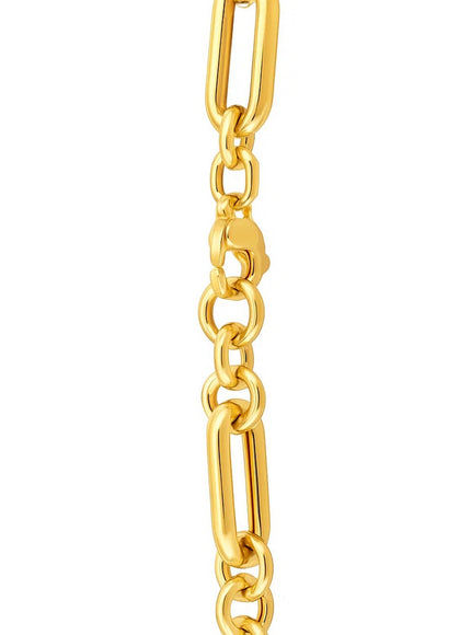 14k Yellow Gold Italian Alternating Paperclip Round Links Chain Necklace